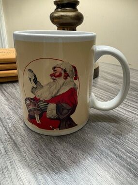 Vintage-Style Santa Ceramic Coffee Mug in White and Red